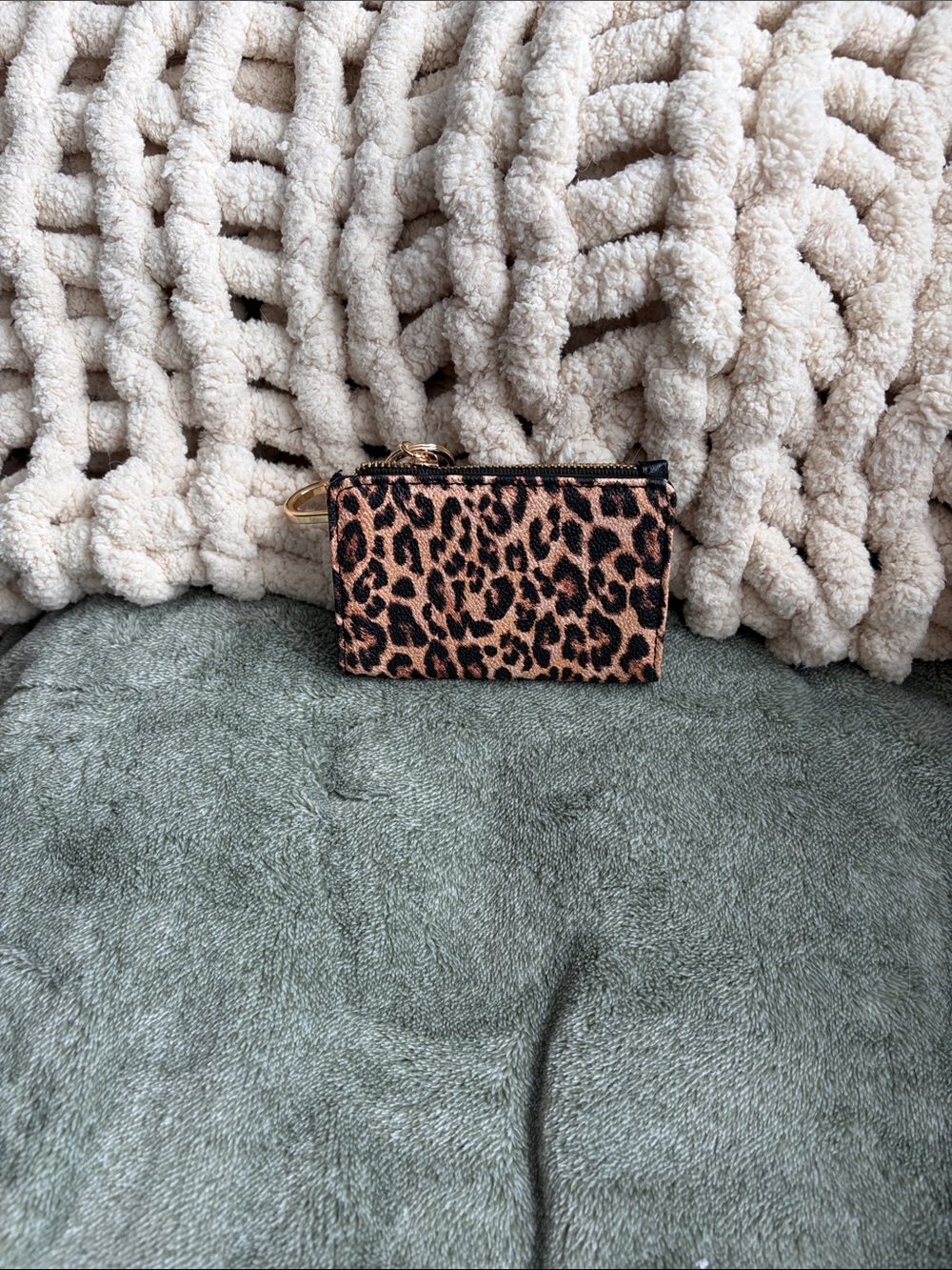 Victoria's Secret Leopard Print Mini Zip Card Pouch - Brown/Black